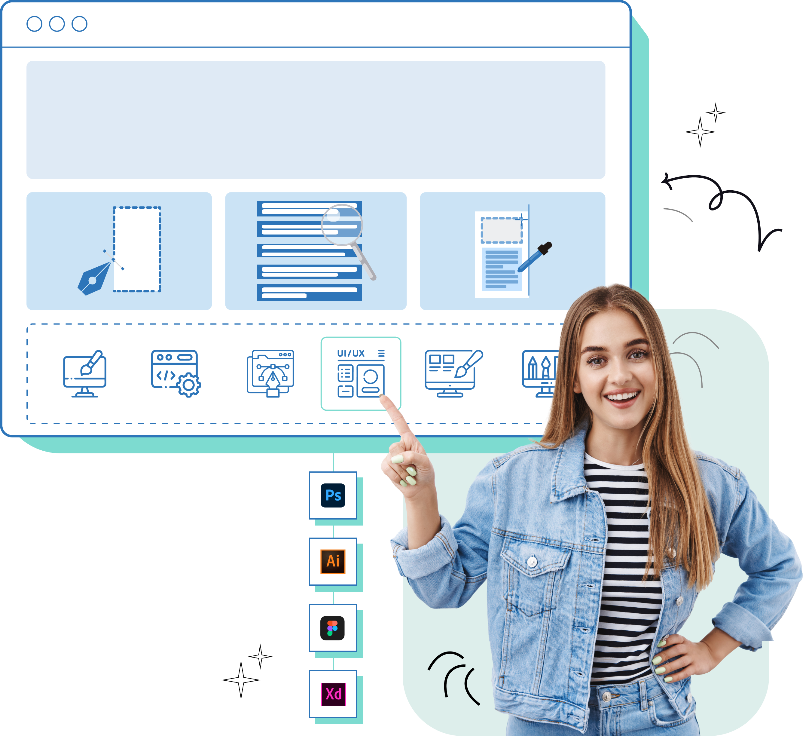 Web Designer showing a design that she created for a BEND client