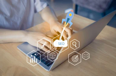 SEO Services illustration with person on laptop