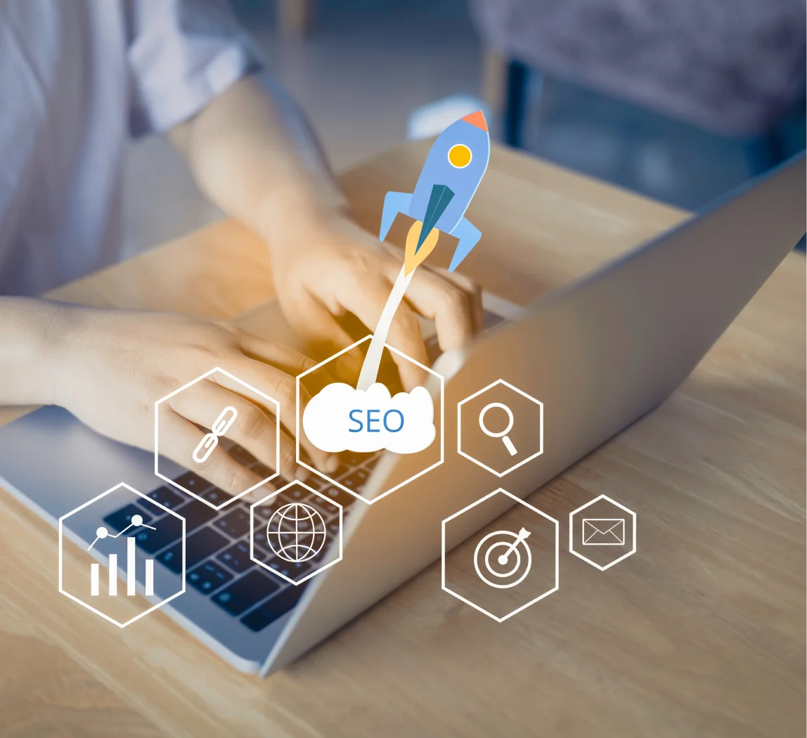 SEO Services illustration with person on laptop